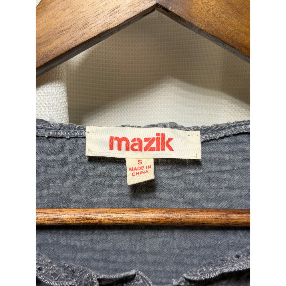 Mazik Gray Rayon Gauze Crochet Trim Button Down Top Blouse MK8004 Womens Small - Picture 2 of 4